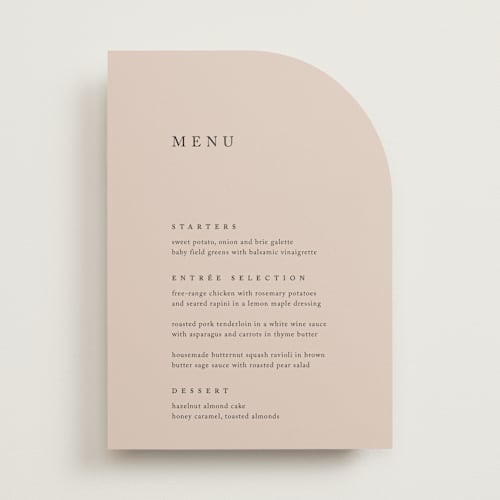 This is a rose blush menu cards with standard by Kelly Schmidt called astoria printing on signature in 5x7