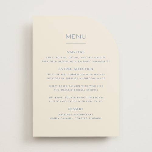This is a cerulean menu cards with standard by Ellen Schlegelmilch called brooklyn printing on signature in standard