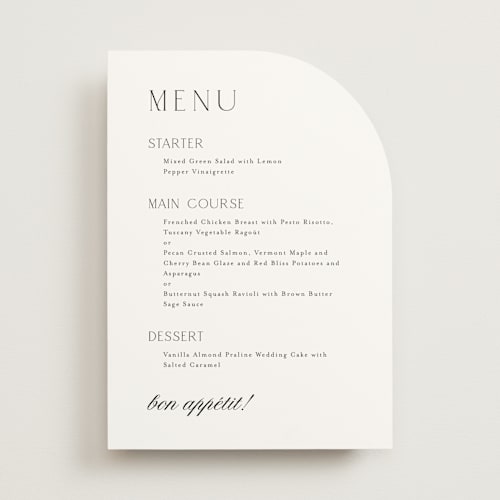 This is a pearl menu cards with standard by Shirley Lin Schneider called classic chic printing on signature in standard