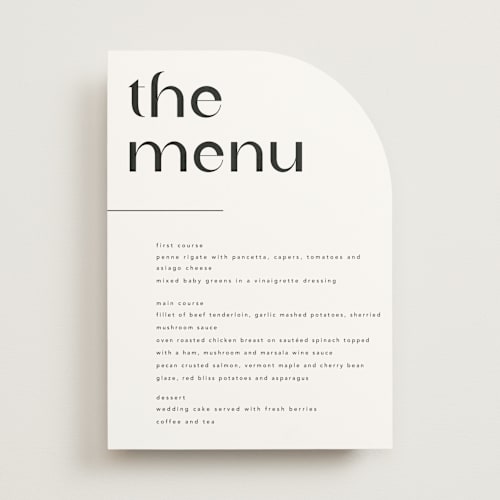 This is a ink menu cards with standard by Blustery August called marcona printing on signature in standard