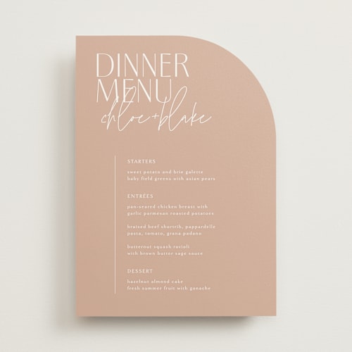 This is a terracotta menu cards with standard by Kelly Schmidt called overlap printing on signature in standard