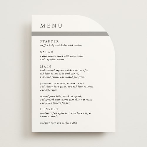This is a platinum menu cards with standard by Heather Schertzer called portrait printing on signature in standard