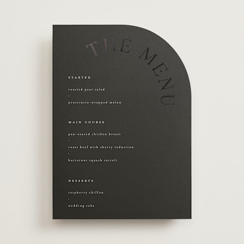 This is a truffle menu cards with foil pressed by Vera Lim called the arc printing on signature in standard