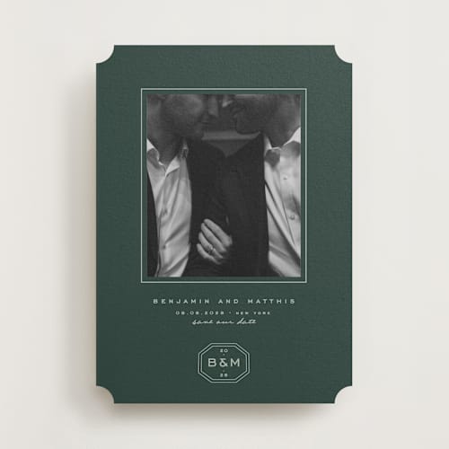 This is a garden save the date with standard by Blustery August called beignet printing on recycled smooth signature in standard