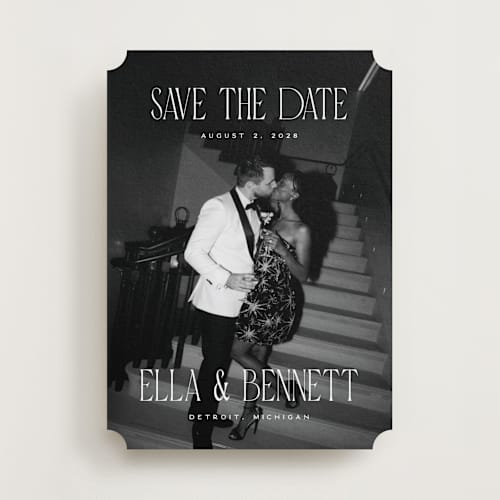 This is a snow save the date with standard by Pixel and Hank called gaze printing on recycled smooth signature in standard