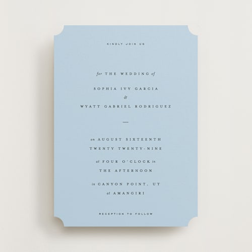 This is a sky wedding invitations with standard by Blustery August called tarte tatin printing on signature in standard