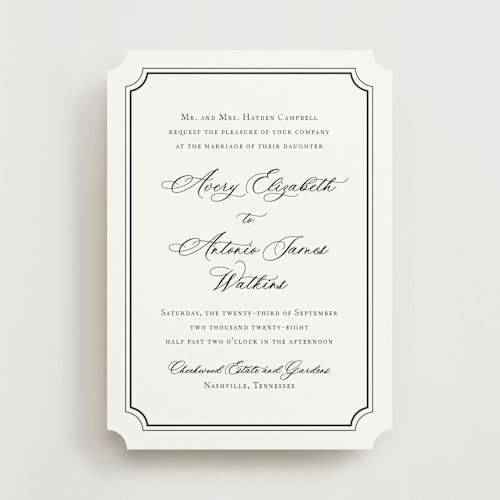 This is a onyx wedding invitations with standard by Jennifer Postorino called avery printing on signature in standard