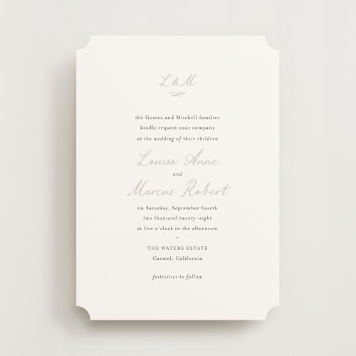 This is a snow wedding invitations with standard by Sara Hicks Malone called signature monogram printing on signature in standard