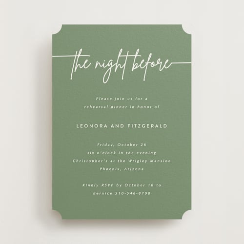 This is a sage rehearsal dinner invitations with standard by Kampai Designs called lilt printing on signature in standard