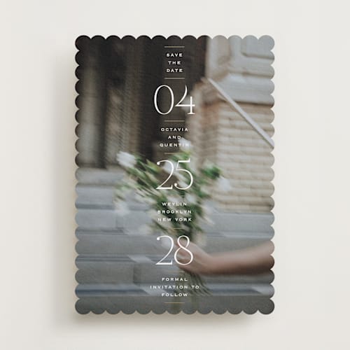 This is a chiffon save the date with standard by Heather Schertzer called updated printing on recycled smooth signature in standard