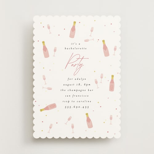 This is a chalk bachelorette party invitations with standard by Angela Thompson called champagne confetti printing on signature in standard