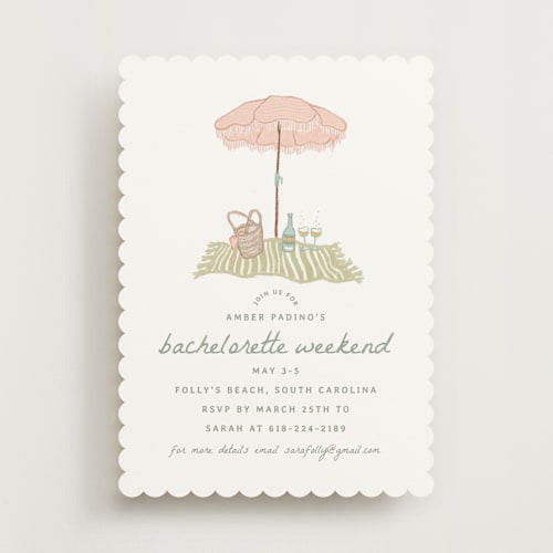 This is a seafoam bachelorette party invitations with standard by Erin Kessler called beach bachelorette printing on signature in standard