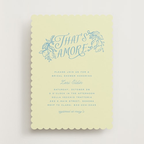 This is a lemonade bridal shower invitations with standard by Pati Cascino called that's amore printing on signature in standard