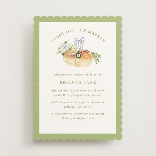This is a sage leaf bridal shower invitations with standard by Sarah Knight called market printing on signature in standard