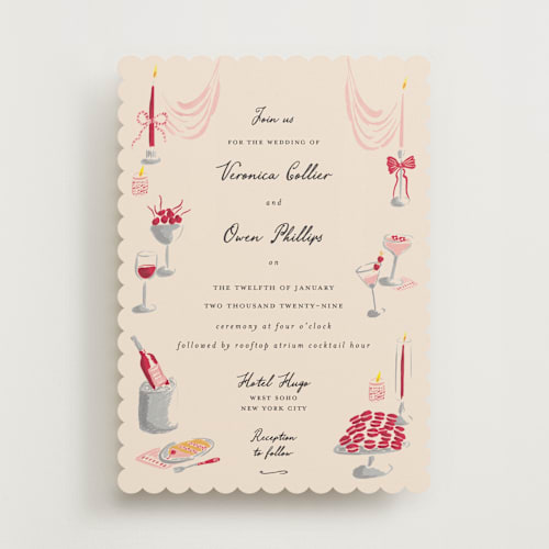 This is a cherry wedding invitations with standard by Sarah Rosenthal called velvet cherry printing on signature in standard
