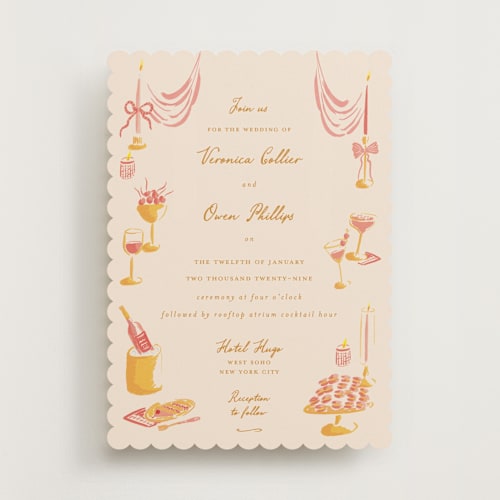 This is a sunrise wedding invitations with standard by Sarah Rosenthal called velvet cherry printing on signature in standard