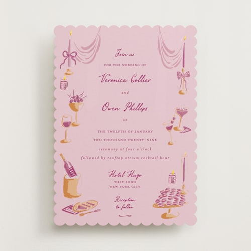 This is a mulberry wedding invitations with standard by Sarah Rosenthal called velvet cherry printing on signature in standard