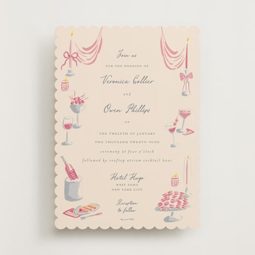 This is a blush wedding invitations with standard by Sarah Rosenthal called velvet cherry printing on signature in standard