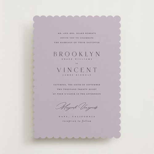 This is a violet wedding invitations with standard by Kelly Schmidt called merryvale printing on signature in standard