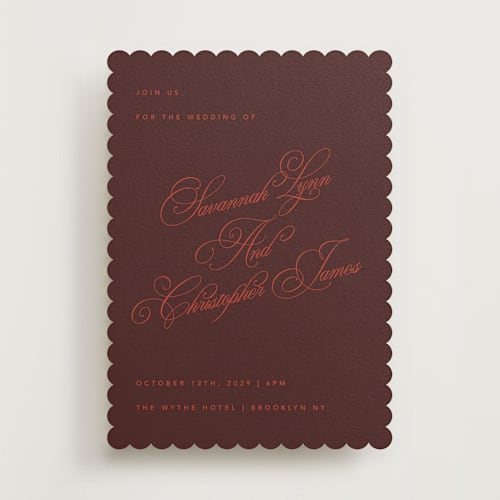 This is a scarlet wedding invitations with standard by Kelly Watkins called vivid printing on signature in standard