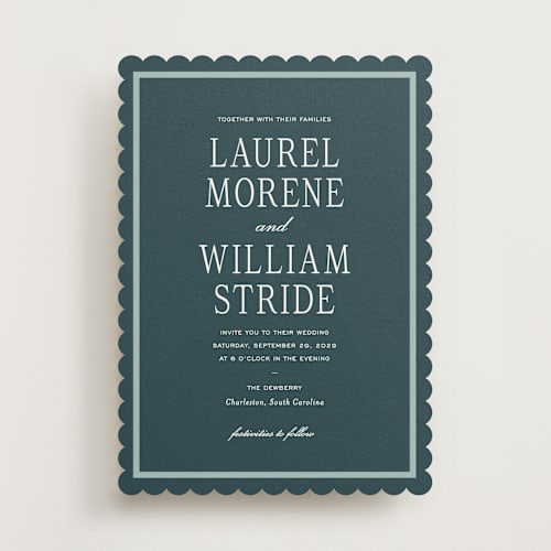 This is a teal wedding invitations with standard by Sara Hicks Malone called dewberry printing on signature in standard