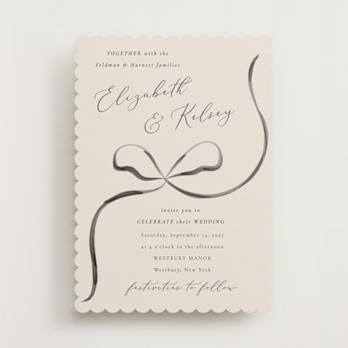 This is a tuxedo wedding invitations with standard by Corinne Malesic called bow printing on signature in standard
