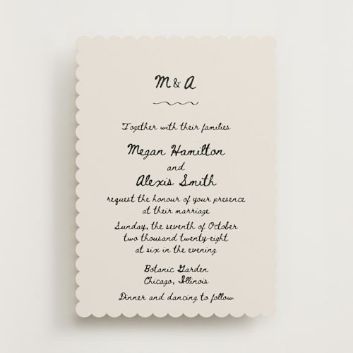 This is a lace wedding invitations with standard by Cass Loh called simple monogram printing on signature in standard