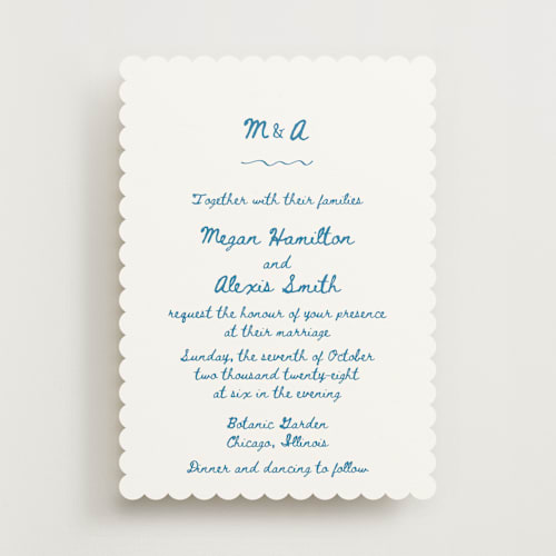 This is a aqua wedding invitations with standard by Cass Loh called simple monogram printing on signature in standard