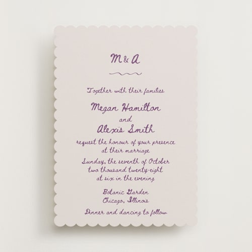 This is a lilac wedding invitations with standard by Cass Loh called simple monogram printing on signature in standard