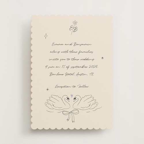 This is a lilac wedding invitations with standard by Helena Vitto called the swan printing on signature in standard