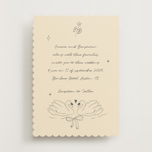 This is a vanilla wedding invitations with standard by Helena Vitto called the swan printing on signature in standard