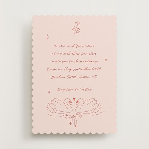 This is a ruby wedding invitations with standard by Helena Vitto called the swan printing on signature in standard