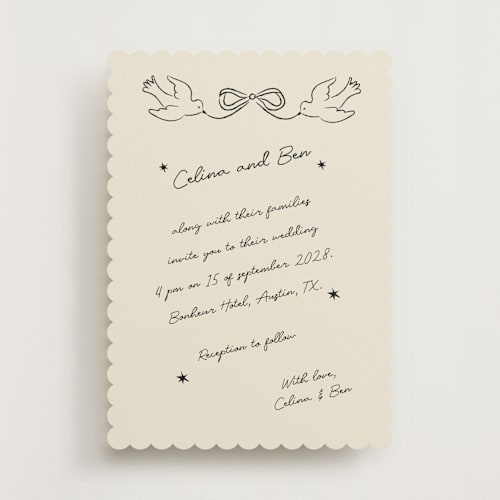 This is a noir wedding invitations with standard by Helena Vitto called the bird song printing on signature in standard