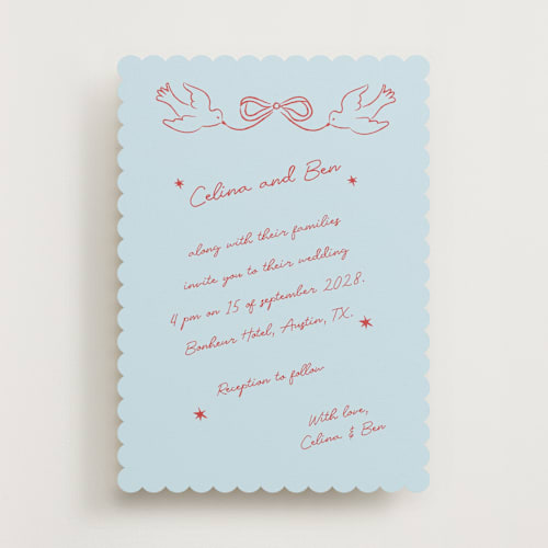 This is a tomato wedding invitations with standard by Helena Vitto called the bird song printing on signature in standard