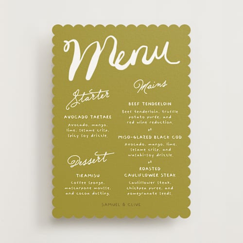This is a avocado menu cards with standard by Inkblot Design called nonchalant printing on signature in standard