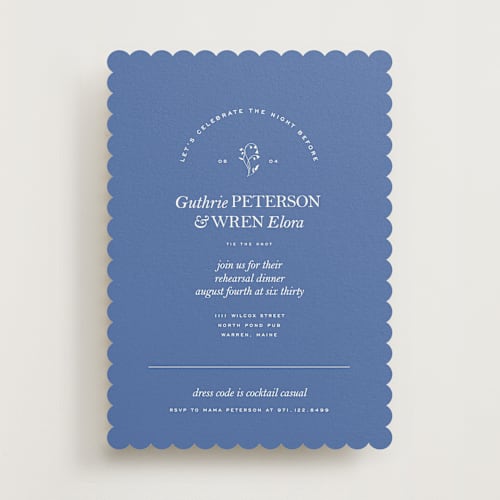 This is a bluebell rehearsal dinner invitations with standard by Bramble Studio called bluebell dinner printing on signature in standard