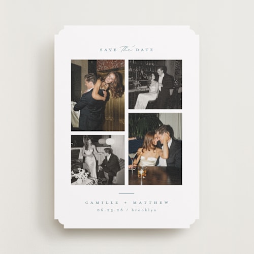 This is a sky save the date with standard by Kristie Kern called boucle printing on recycled smooth signature in standard