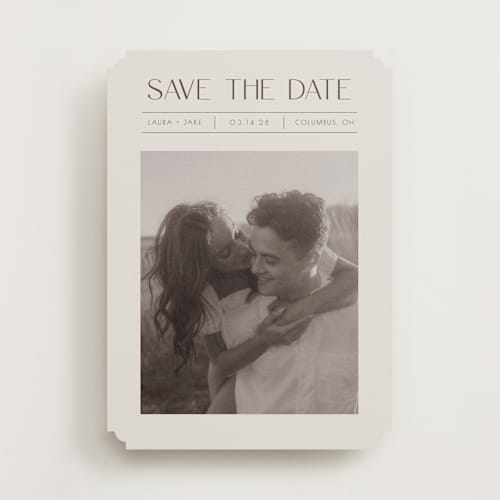 This is a mist save the date with standard by Christy Hy Lee called you and me printing on recycled smooth signature in standard