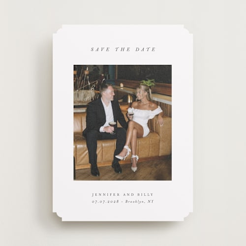 This is a chantilly save the date with standard by Pippa Shaw called espresso printing on recycled smooth signature in standard