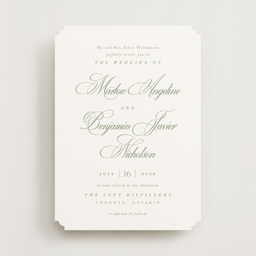 This is a garden wedding invitations with standard by Kelly Schmidt called chic script printing on signature in standard