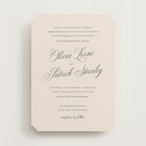 This is a champagne wedding invitations with standard by Sara Hicks Malone called belle meade printing on signature in standard