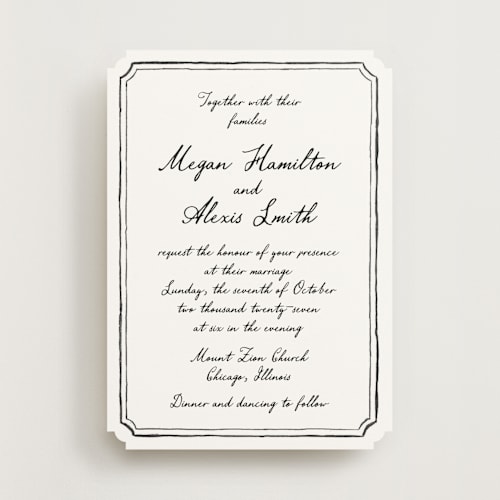 This is a coal wedding invitations with standard by Cass Loh called handwritten printing on signature in standard