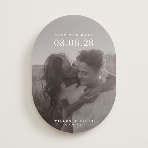 This is a moonstone save the date with standard by Lucrecia Caporale called classic big date printing on recycled smooth signature in standard