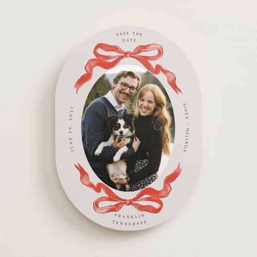 This is a candy save the date with standard by Pati Cascino called gibson printing on recycled smooth signature in standard