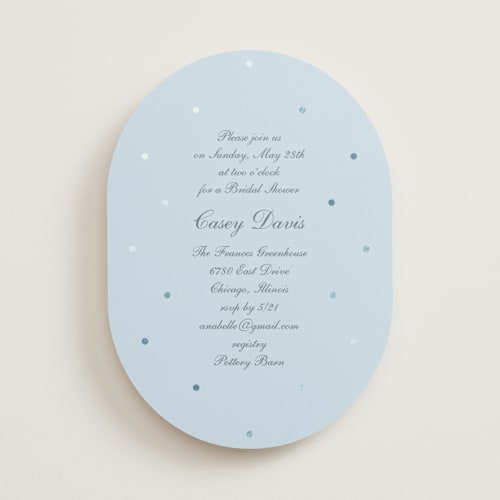 This is a aqua bridal shower invitations with foil pressed by Baumbirdy called pearls printing on signature in standard