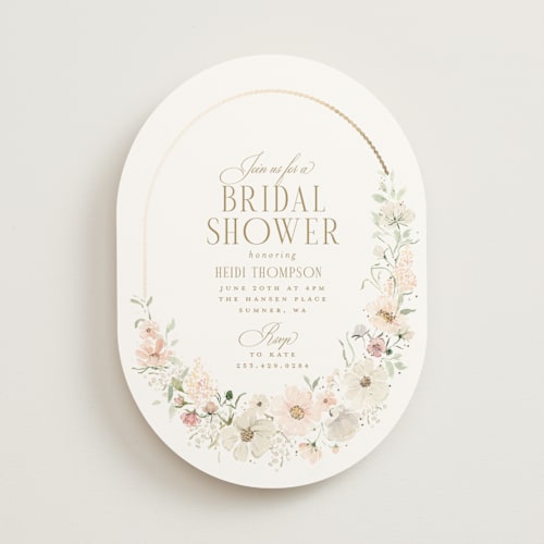 This is a blushing bridal shower invitations with foil pressed by Itsy Belle Studio called gorgeous printing on signature in standard