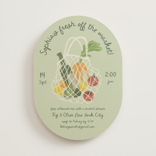 This is a pear bridal shower invitations with standard by Adelyn T. called farmer's market printing on signature in standard