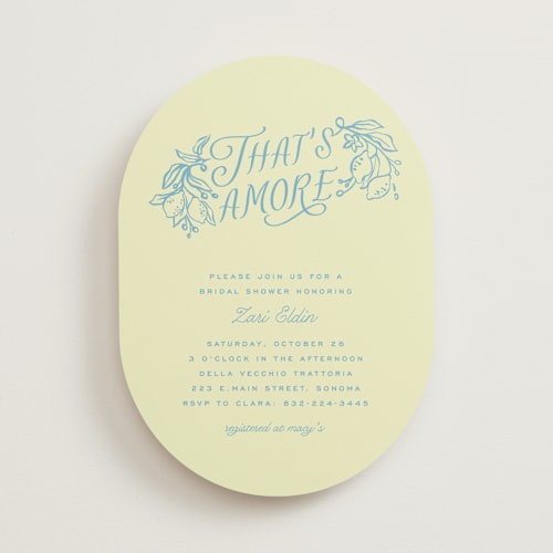 This is a lemonade bridal shower invitations with standard by Pati Cascino called that's amore printing on signature in standard