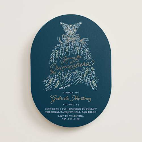 This is a midnight bridal shower invitations with foil pressed by Paper Sun Studio called in the spotlight printing on signature in standard