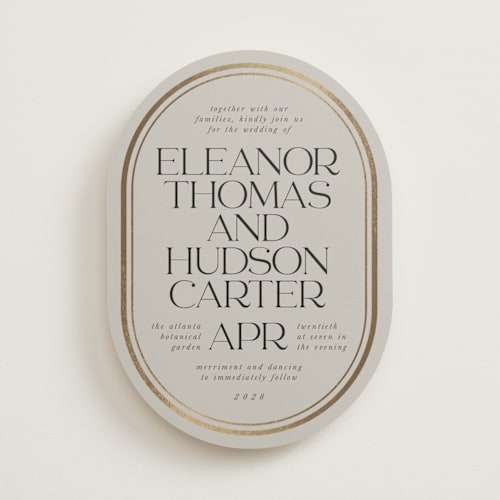 This is a stone foil stamped wedding invitations with foil pressed by Lori Wemple called oval printing on signature in standard